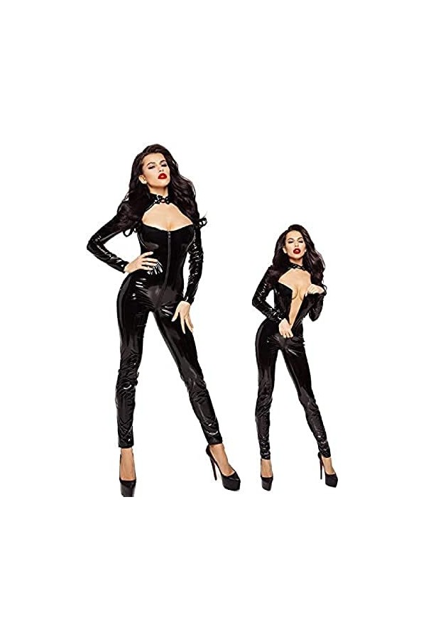 Femmes Faux Cuir Catsuit Brillant Sexy Lingerie Club Performance Costume,Noir,Grand