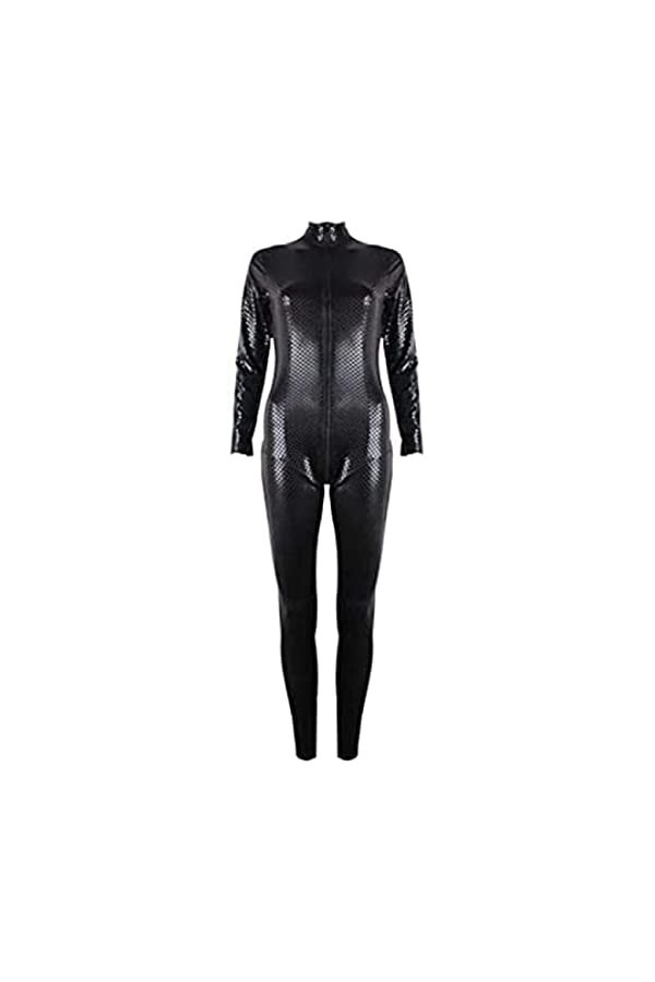 Sexy Wetlook Lingerie Femmes En Cuir Verni Body Avant Zipper Ouvert Poitrine Discothèques Pole Dance Costume,Noir,XX-Grand