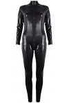 Sexy Wetlook Lingerie Femmes En Cuir Verni Body Avant Zipper Ouvert Poitrine Discothèques Pole Dance Costume,Noir,XX-Grand