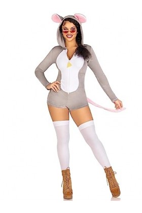 Leg Avenue Comfy Mouse, features ultra-soft velvet plush zip up romper with cheese zipper pull, tail, and ear hood