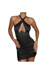 Mini-robe Sexy à Épaules Décolletées pour Femmes Robe de Soirée Croisée en Satin Color : Black, Size : XL 