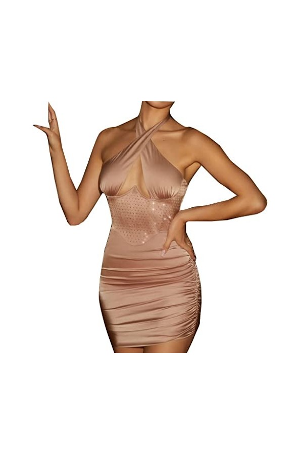 Mini-robe Sexy à Épaules Décolletées pour Femmes Robe de Soirée Croisée en Satin Color : Black, Size : XL 