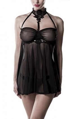 Grey Velvet Longue nuisette transparente, Noir , L-XL