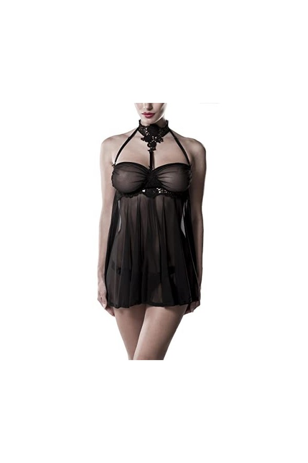 Grey Velvet Longue nuisette transparente, Noir , L-XL