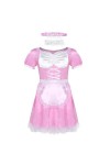 Sissy Uniforme de soubrette française sexy en satin avec ras du cou et bandeau Type B Rose Taille L