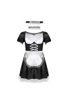 Sissy Uniforme de soubrette française sexy en satin avec ras du cou et bandeau Type B Rose Taille L