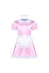 Sissy Uniforme de soubrette française sexy en satin avec ras du cou et bandeau Type B Rose Taille L