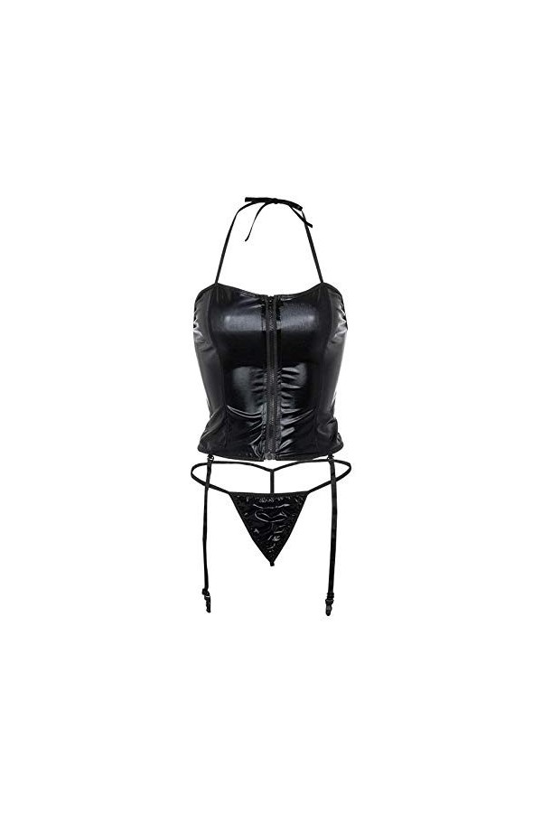 FGHSD Costumes pour Femmes Lingerie Sexy sous-vêtements Sexy pour Femmes Body à Fermeture éclair avec jarretière String Linge