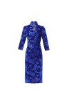 Bervoco Robe Cheongsam en velours avec impression chinoise Qipao élégante et élastique, Velours rouge de Chine, XX-Large