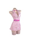 SSBSQ Cosplay Costume PU Cuir Sexy Infirmière Sexy Uniforme Halloween Party Femmes sans Manches Polo Collier Robe-Rose_XL