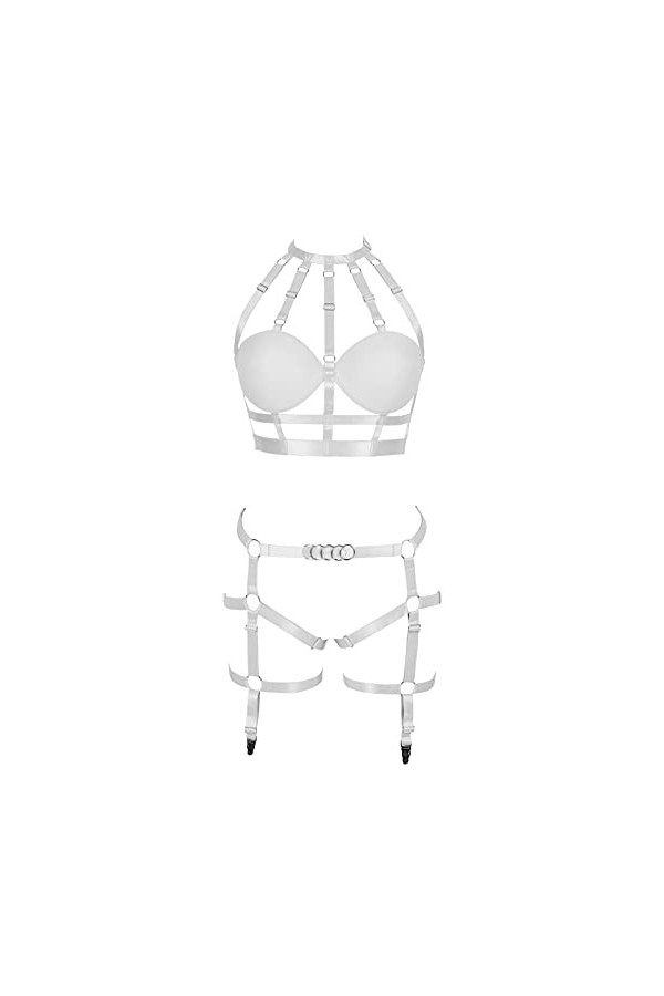 BANSSGOTH Ensemble de Harnais Gothique pour Femmes Tops évider Soutien-Gorge Carnaval Jarretière Ceinture Punk Halter Jarreti
