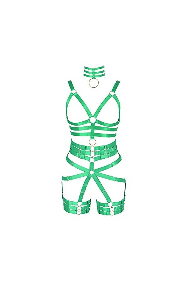 Harnais de Lingerie complet pour femmes Style Punk gothique Cage complète porte-jarretelles sangle de poitrine taille réglabl