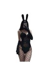 Sous-vêtements dune seule pièce de fille de lapin noir, sous-vêtements sexy de fichier ouvert dune seule pièce de corset, c