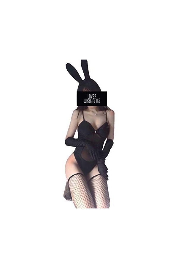 Sous-vêtements dune seule pièce de fille de lapin noir, sous-vêtements sexy de fichier ouvert dune seule pièce de corset, c
