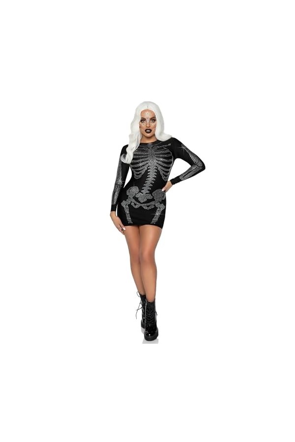 Leg Avenue Rhinestone Skeleton Dress Adult Sized Costumes, Noir, L Femme