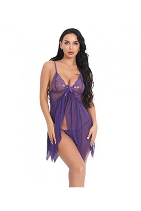 Costumes Sexy Femme Lingerie Sexy Femme Ensemble De Pyjama De Robe De Filet Sexy@Purple_XXL