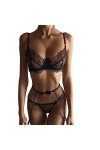 Ensemble de Lingerie 2 pièces for Femme avec jarretière et Soutien-Gorge à col en V et Culotte découpée