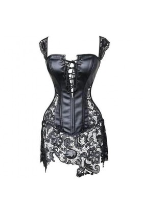 Maramalive Corset Steampunk Sexy Noir Faux Cuir, Fermeture éclair., 5XL plus