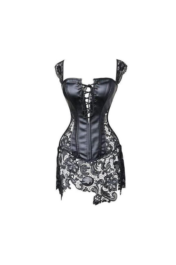 Maramalive Corset Steampunk Sexy Noir Faux Cuir, Fermeture éclair., 5XL plus