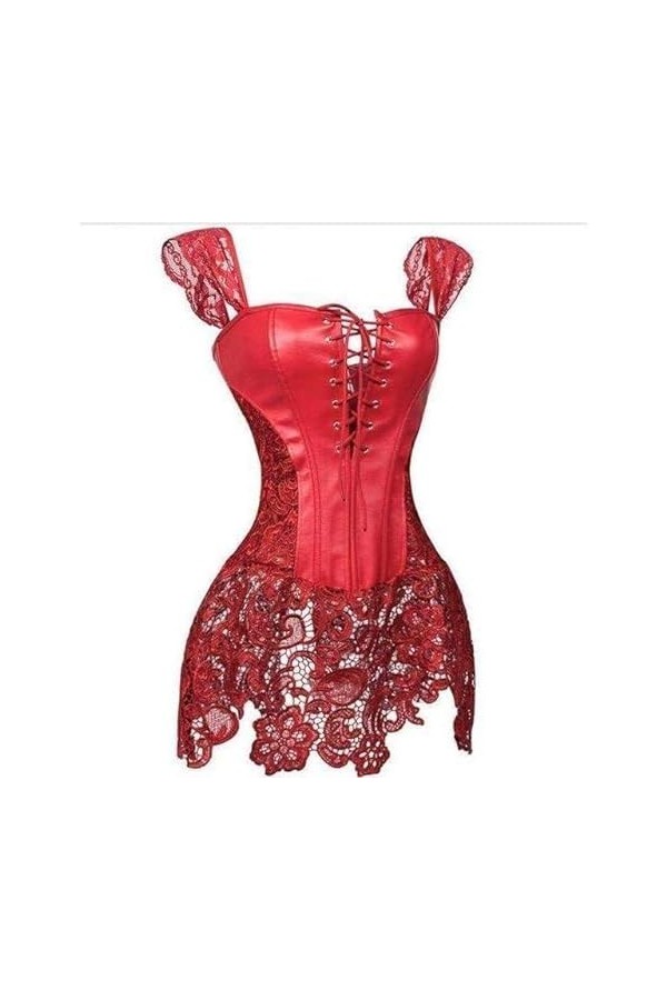 Maramalive Corset Steampunk Sexy Noir Faux Cuir, Fermeture éclair., 5XL plus