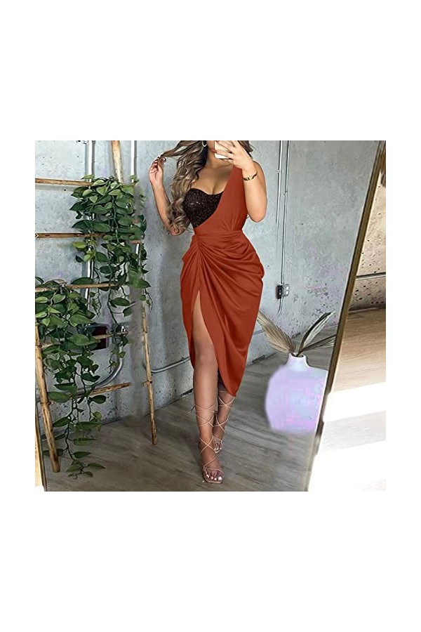 BOSUGE Robe de soirée Une épaule smockée Sexy à Sequins Sexy pour Femmes