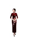 Bervoco Qipao Collier en velours noir brodé avec gouttes deau chinoises Cheongsam pour femme Style oriental Manches longues,