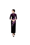 Bervoco Qipao Collier en velours noir brodé avec gouttes deau chinoises Cheongsam pour femme Style oriental Manches longues,