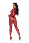 Leg Avenue - Laser cut metallic catsuit Déguisement, XL Rouge 