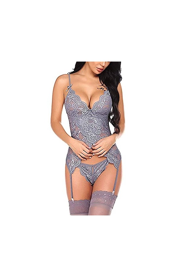 RWRAPS sous-vêtements Sexy en Dentelle Transparente, Gilet, Porte-Jarretelles, Collants de Tentation avec Bretelles en Dentel