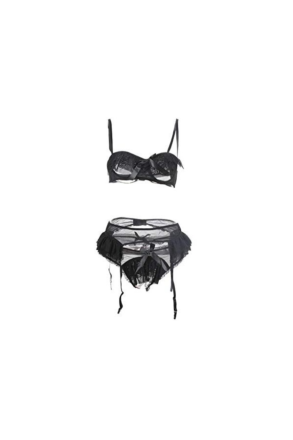SUNMME Sous-vêtements Sexy Perspective Dentelle Trois Points Costume, Sexy Jarretière Une Pièce Sexy Femme Transparent Dentel