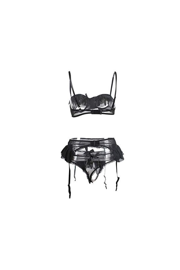 SUNMME Sous-vêtements Sexy Perspective Dentelle Trois Points Costume, Sexy Jarretière Une Pièce Sexy Femme Transparent Dentel