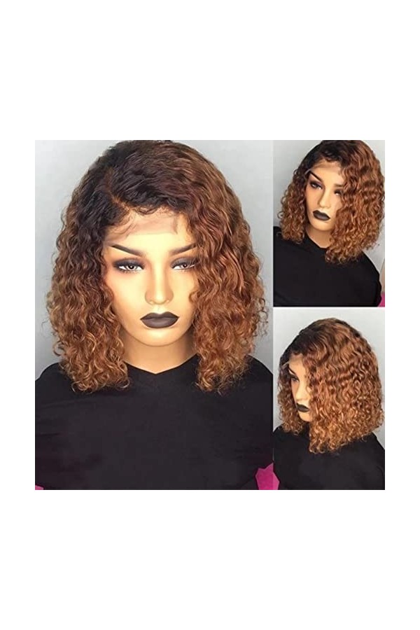 Afro perruque boucle coquette perruque ondulée avant, afro-américaine femme à cheveux naturel noire résistant à la chaleur po