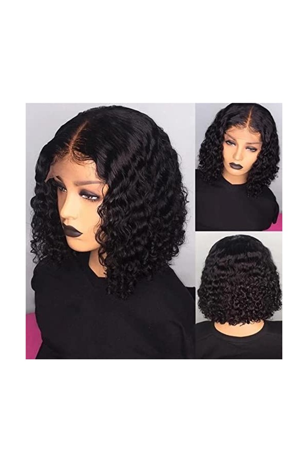 Afro perruque boucle coquette perruque ondulée avant, afro-américaine femme à cheveux naturel noire résistant à la chaleur po