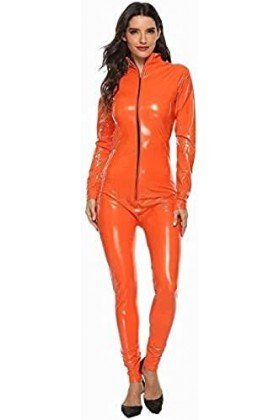 Faux Cuir Body Femmes Sexy Wetlook Lingerie Fermeture Éclair Justaucorps En Cuir Verni Haute Élasticité Costumes,Noir,XX-Gran