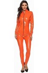 Faux Cuir Body Femmes Sexy Wetlook Lingerie Fermeture Éclair Justaucorps En Cuir Verni Haute Élasticité Costumes,Noir,XX-Gran