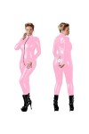 JQYTEN Sexy Women Faux Leather Jumpsuit Turtleneck Shiny Metallic Catsuit Long Sleeve 2 Way Zipper Romper Nightclub Cosplay