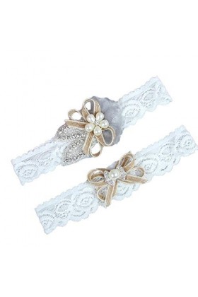 Jarretière en Cristal de Mariage,Accessoires de Mariage jarretière en Dentelle élastique pour Jambe-Blanc 5pcs_M,Jarretière e