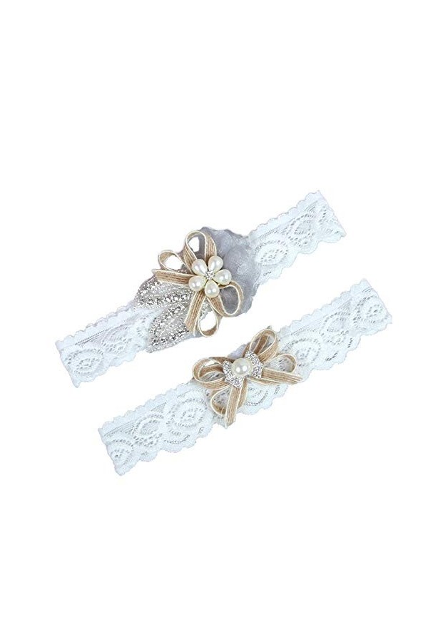 Jarretière en Cristal de Mariage,Accessoires de Mariage jarretière en Dentelle élastique pour Jambe-Blanc 5pcs_M,Jarretière e