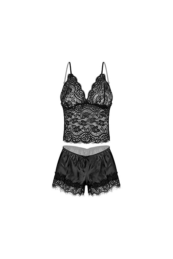 Sudemota Pyjama Ensembles Ensemble de Pyjamas for Femme 2 pièces en Satin Lingerie en Dentelle débardeur avec Short Ensemble 