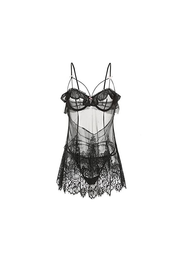 Nightdress Chemise De Nuit Femmes Sexy Français Sexy Pyjamas DÉté Dentelle Volants Petite Poitrine Perspective Sling Dormir 