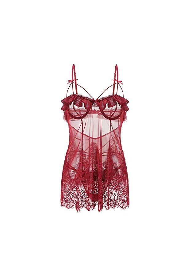 Nightdress Chemise De Nuit Femmes Sexy Français Sexy Pyjamas DÉté Dentelle Volants Petite Poitrine Perspective Sling Dormir 