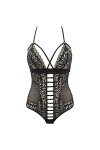 Axami Body sexy noir avec ornements dorés et découpes découpées, Noir , XS