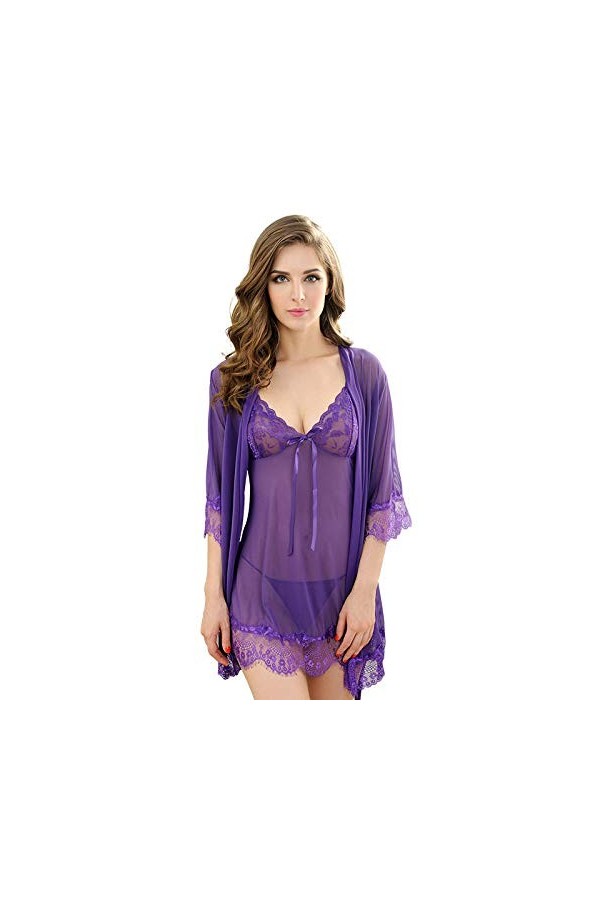 MXXHFC Lingerie 3 Pcs Sexy Lingerie Robe Robe Femmes Lingerie Sexy Hot Nightwear Sex Costumes Peignoir Robe de Chambre Chemis