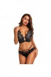MXXHFC Baby Dolls Femme Encaje De Malla Sexy Costuras Sujetador De Tres Puntos Ropa Interior Sexy Traje Transparente Pijama 