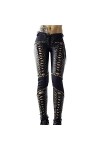 ZLZNX Pantalons en Similicuir pour Femmes Sexy Bandage Rivet évider serrés Petits Pieds Pantalons Bar Body Costumes de scène 
