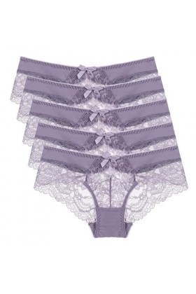 Necalisi Culotte Femme Taille Haute Lot de 5 Violet String Femme Dentelle Culottes Taille Basse Slips Stretch sous-Vêtements 