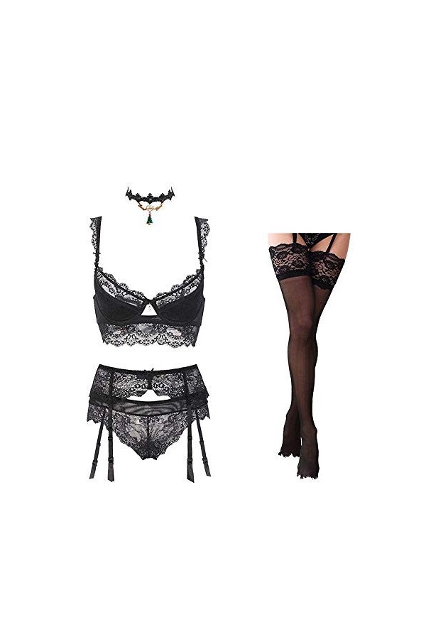 Ensembles de Lingerie pour Femme Costumes pour Femme Ensemble de Lingerie de Noël Sexy en Dentelle pour Femme Noir 36A Rou
