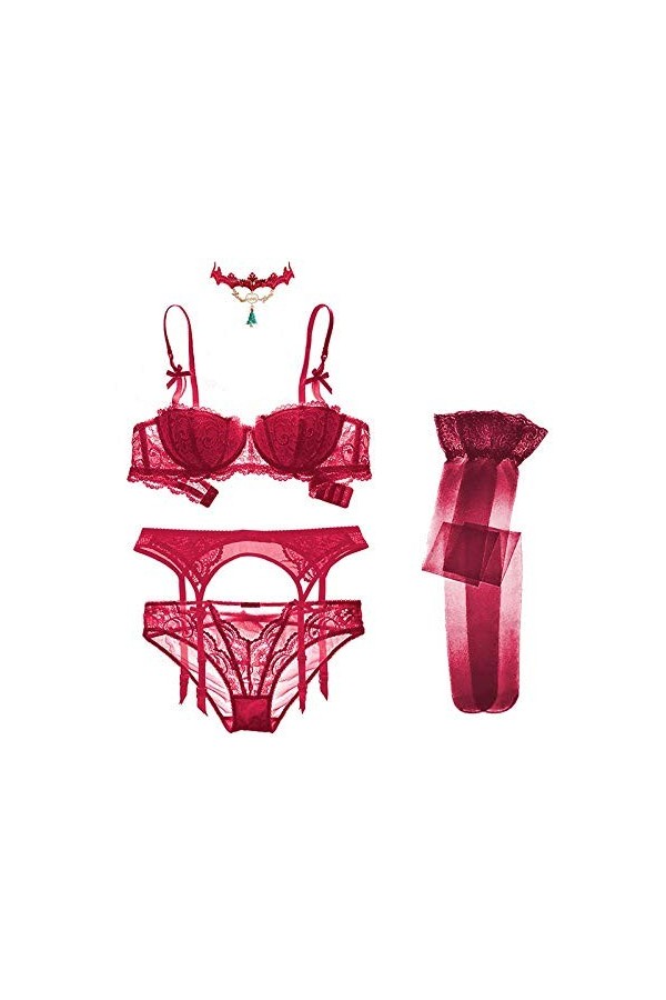 Ensembles de Lingerie pour Femme Costumes pour Femme Ensemble de Lingerie de Noël Sexy en Dentelle pour Femme Noir 36A Rou