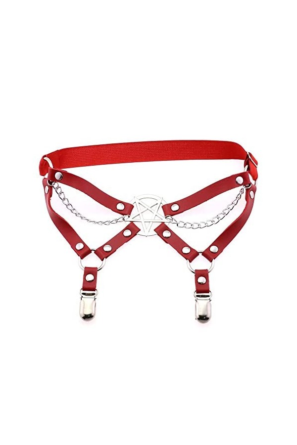 GOOFFY WXYNHHD personnalité tempérament Sexy étoile à Cinq Branches en Cuir Cuisse Anneau scène Performance chaîne élastique 