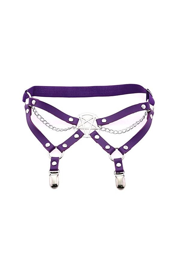 HEIMP WXYNHHD personnalité tempérament Sexy étoile à Cinq Branches en Cuir Cuisse Anneau scène Performance chaîne élastique j